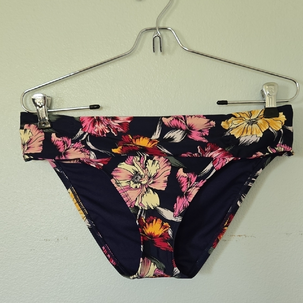 Kona Sol Navy Floral Print Bikini Bottoms Size Medium